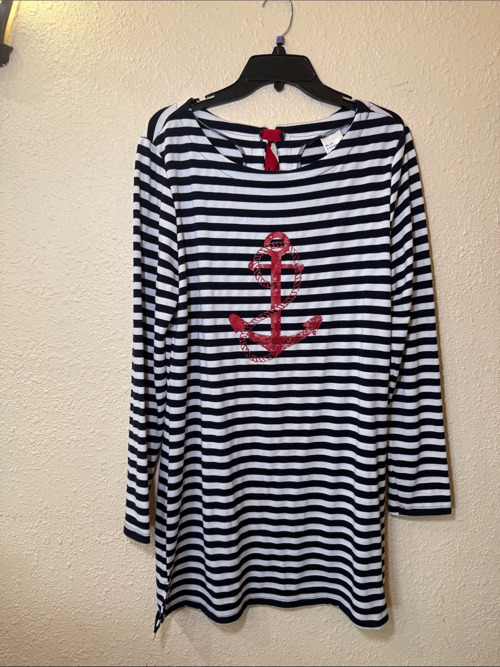 Blue Caribbean Stripe woman’s Dress with Red Anchor
